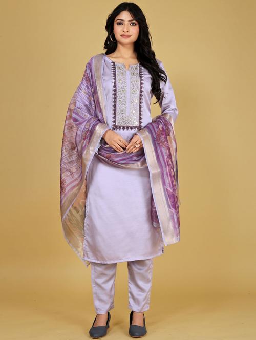 women purple kurta pant set with dupatta - 21393631 - Very Small Image - 1