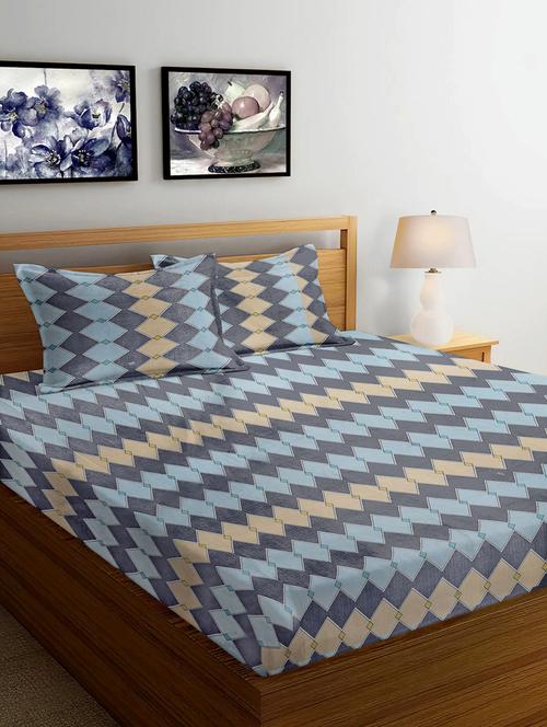 fabinaliv multicolor geometric 300 tc cotton blend king size double bedsheet with 2 pillow covers - 21393701 - Very Small Image - 1
