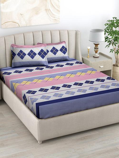 fabinaliv multicolor geometric 300 tc cotton blend king size double bedsheet with 2 pillow covers - 21393705 - Very Small Image - 1