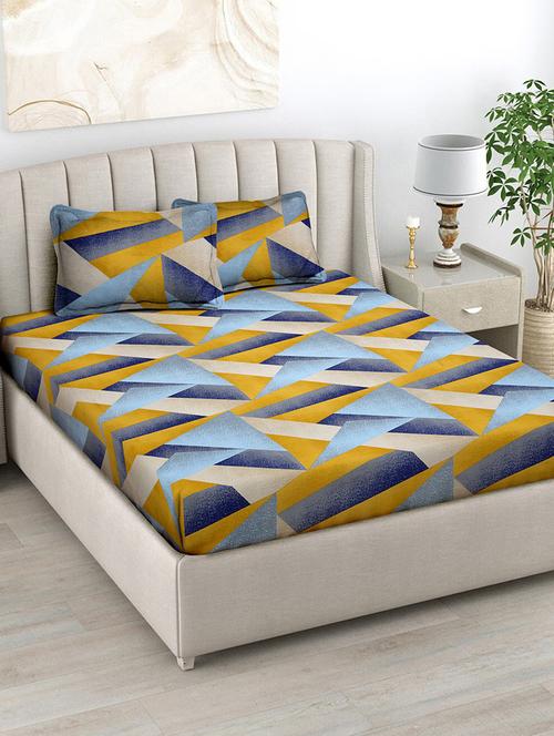 fabinaliv multicolor geometric 300 tc cotton blend king size double bedsheet with 2 pillow covers - 21393706 - Very Small Image - 1