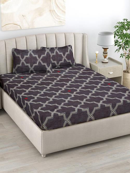 fabinaliv brown geometric 300 tc cotton blend king size double bedsheet with 2 pillow covers - 21393710 - Very Small Image - 1
