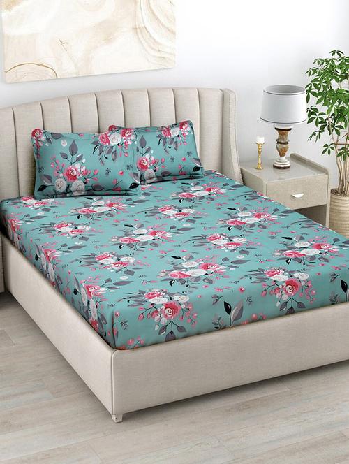 fabinaliv floral 300 tc cotton blend king size double bedsheet with 2 pillow covers - 21393718 - Very Small Image - 1