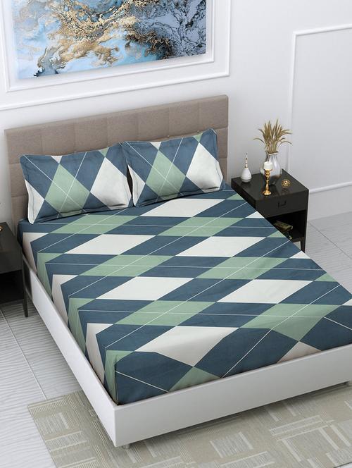 fabinaliv multicolor geometric 300 tc cotton blend king size double bedsheet with 2 pillow covers - 21393722 - Very Small Image - 1