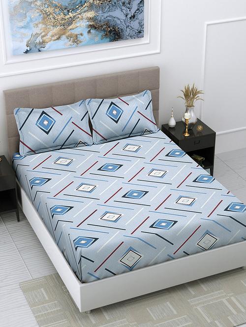 fabinaliv blue geometric 300 tc cotton blend king size double bedsheet with 2 pillow covers - 21393723 - Very Small Image - 1