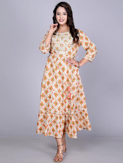 women cream cotton a-line ethnic dress - 21393776 - Very Small Image - 1