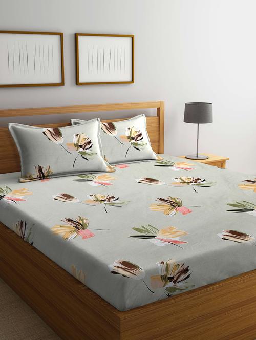 fabinaliv floral 300 tc cotton blend king size double bedsheet with 2 pillow covers - 21393835 - Very Small Image - 1