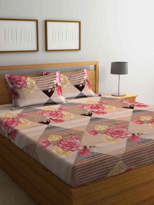 fabinaliv multicolor floral 300 tc cotton blend king size double bedsheet with 2 pillow covers - 21393838 - Very Small Image - 1