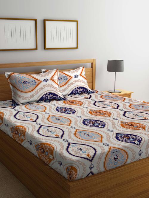 fabinaliv multicolor ethnic 300 tc cotton blend king size double bedsheet with 2 pillow covers - 21393839 - Very Small Image - 1