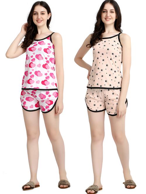 women printed shorts nightwear set combo - 21393943 - Very Small Image - 1
