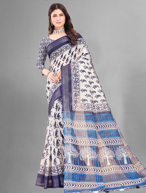 women printed casual saree with blouse - 21394464 - Very Small Image - 1