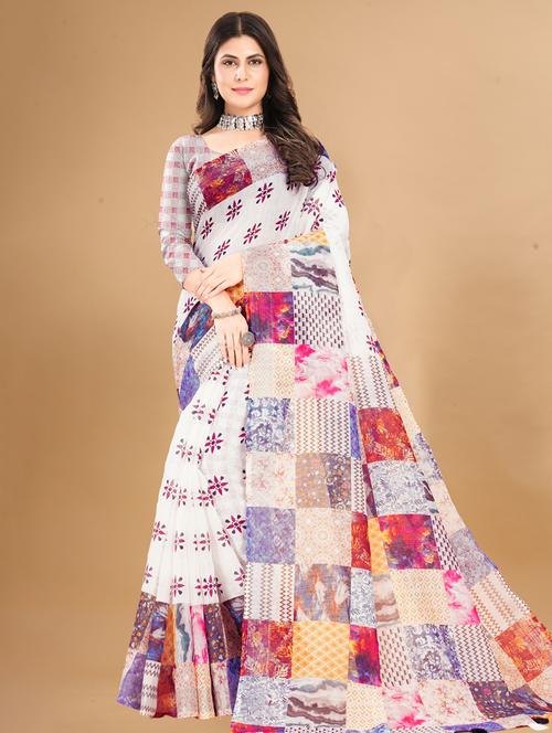 women printed casual saree with blouse - 21394594 - Very Small Image - 1