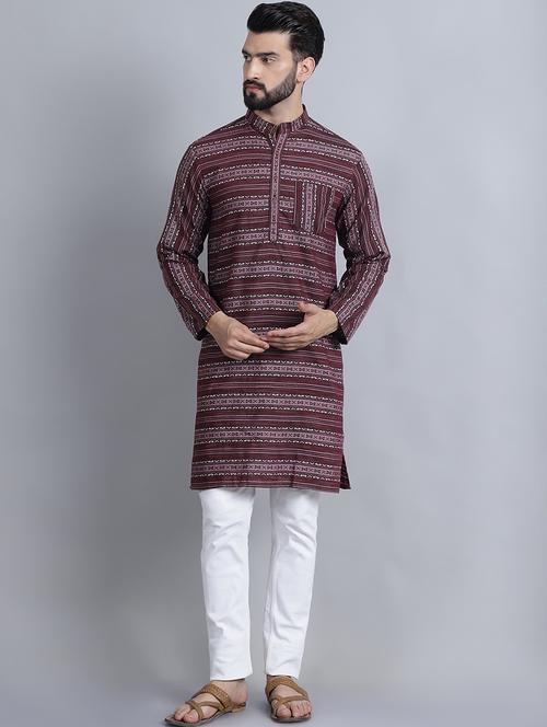 men mandarin neck printed long kurta - 21395193 - Very Small Image - 1