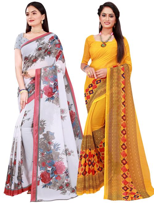 pack of 2 printed casual wear saree with blouse - 21395766 - Very Small Image - 1