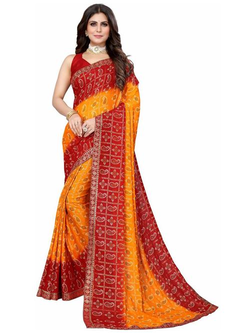 yellow bandhani printed saree - 21395779 - Very Small Image - 1