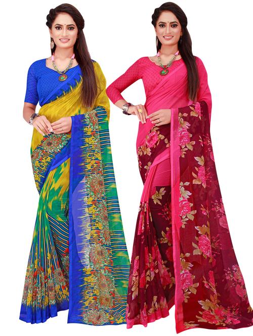 pack of 2 printed casual wear sarees with blouse - 21395861 - Very Small Image - 1