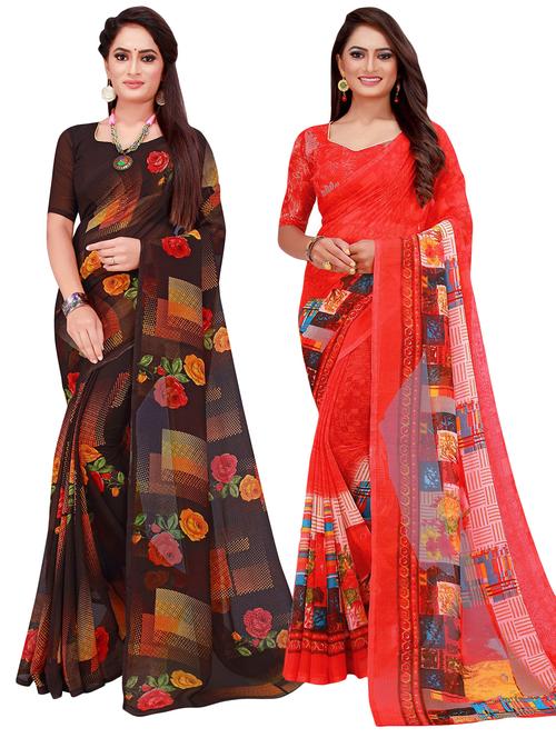 pack of 2 printed casual wear saree with blouse - 21395880 - Very Small Image - 1