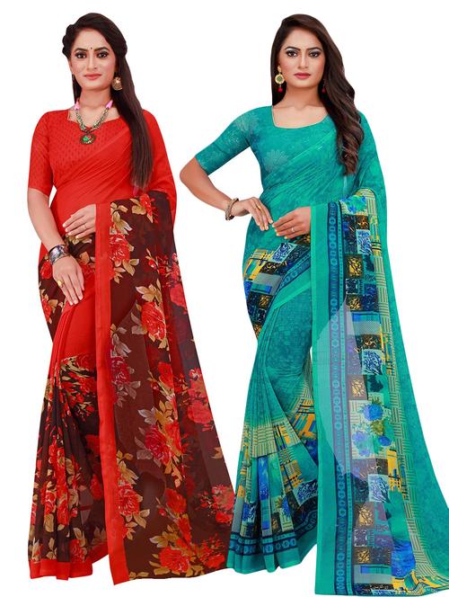 pack of 2 printed casual wear saree with blouse - 21395887 - Very Small Image - 1