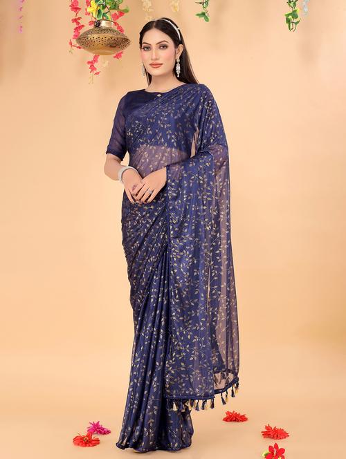 navy blue printed saree - 21395920 - Very Small Image - 1