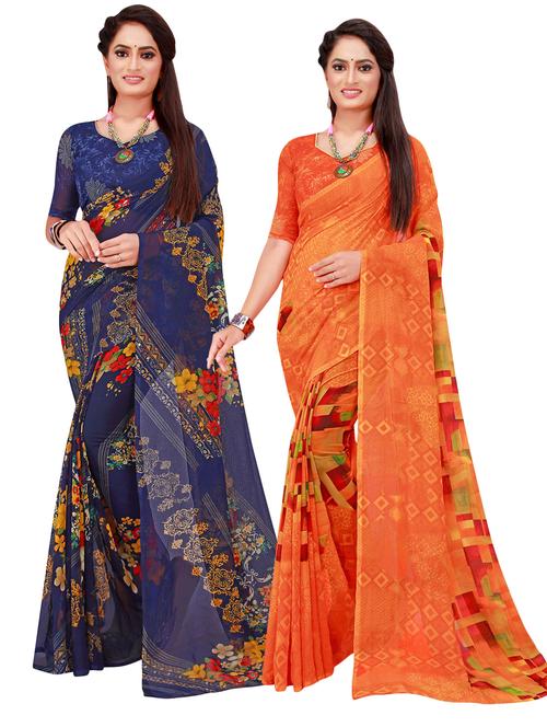 pack of 2 printed casual wear saree - 21395929 - Very Small Image - 1