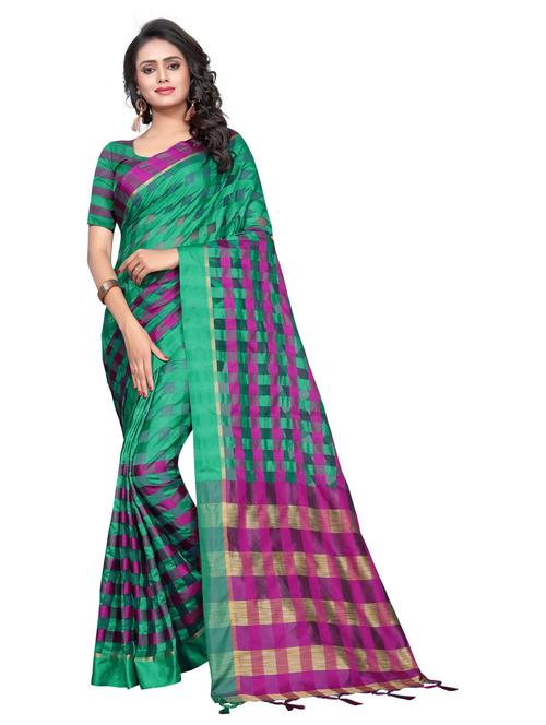 green checkered handloom saree - 21395935 - Very Small Image - 1