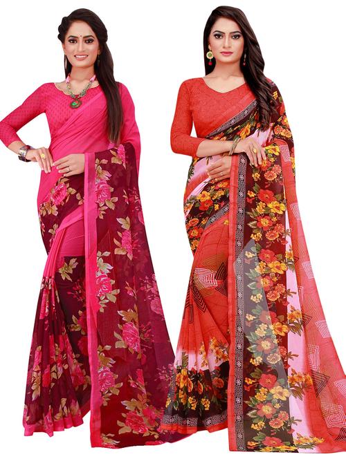 pack of 2 printed casual wear sarees with blouse - 21395953 - Very Small Image - 1