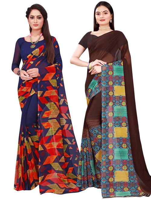 pack of 2 printed casual wear sarees with blouse - 21395996 - Very Small Image - 1