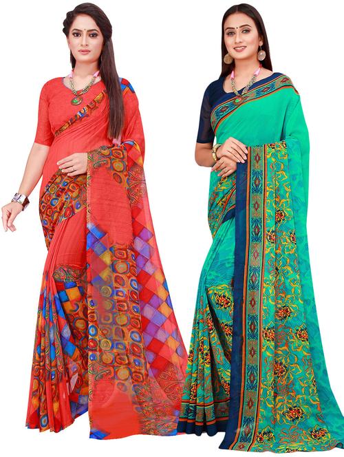 pack of 2 printed casual wear saree - 21395999 - Very Small Image - 1