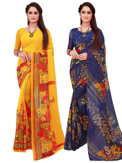 pack of 2 printed casual wear sarees - 21396152 - Very Small Image - 1