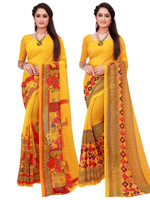 pack of 2 printed casual wear sarees with blouse - 21396174 - Very Small Image - 1