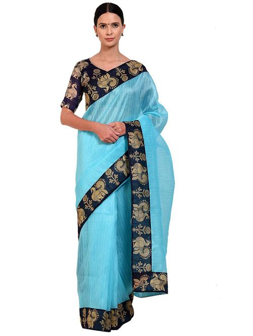 light blue silk blend kota doria saree - 21396316 - Very Small Image - 1