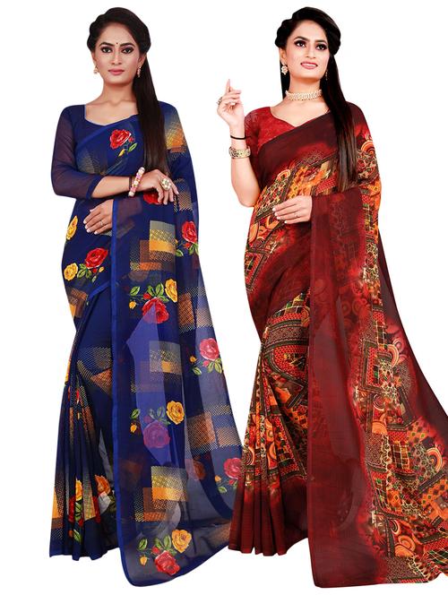 pack of 2 printed casual wear sarees - 21396322 - Very Small Image - 1