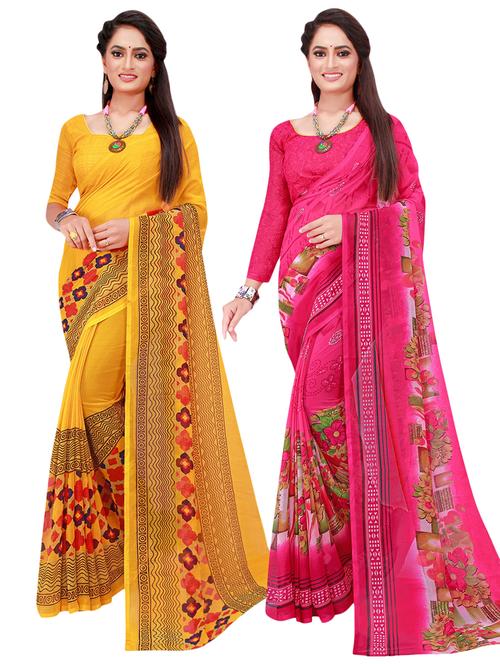 pack of 2 casual wear combo sarees with blouse - 21396458 - Very Small Image - 1