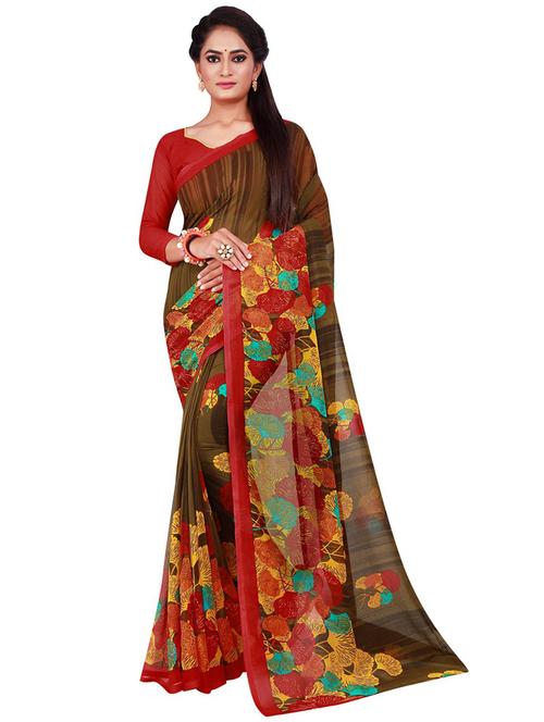 olive floral printed saree - 21396509 - Very Small Image - 1