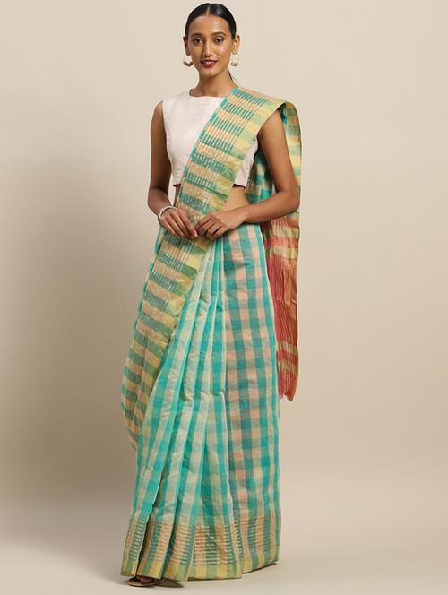 women checkered handloom saree with blouse - 21396925 - Very Small Image - 1