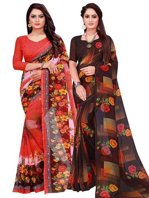 pack of 2 printed saree with blouse - 21396948 - Very Small Image - 1
