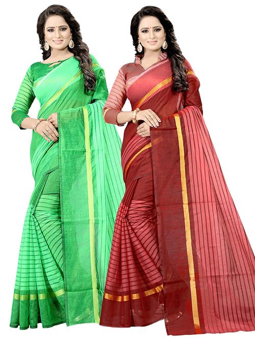 pack of 2 handloom saree with blouse - 21397023 - Very Small Image - 1