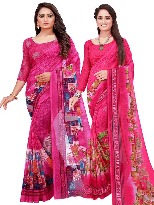 women pack of 2 printed saree with blouse - 21397062 - Very Small Image - 1