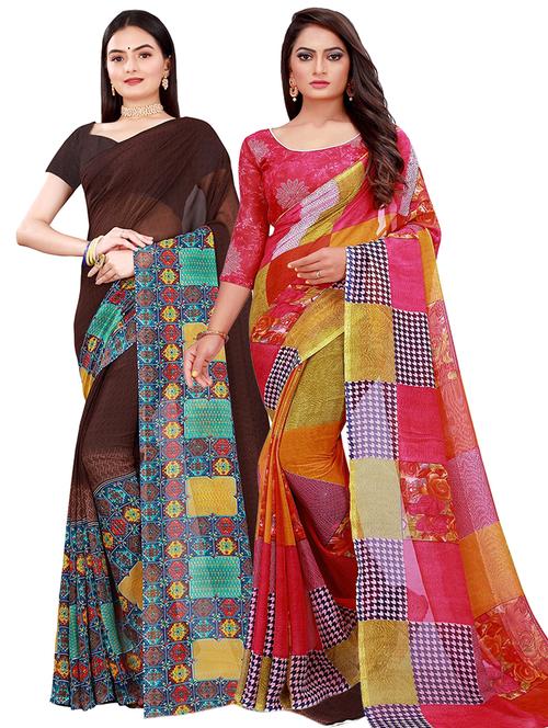 pack of 2 printed saree with blouse - 21397066 - Very Small Image - 1