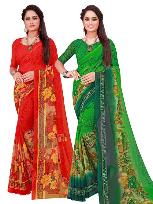 pack of 2 printed saree with blouse - 21397077 - Very Small Image - 1
