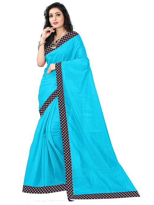 women light blue solid lace work saree - 21397119 - Very Small Image - 1