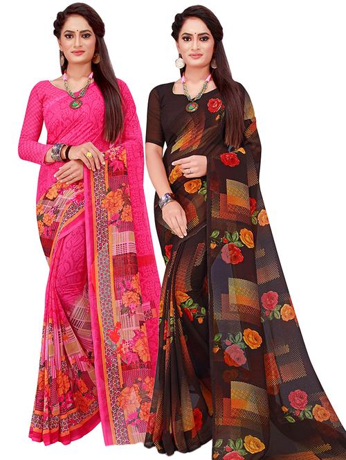 pack of 2 printed saree with blouse - 21397155 - Very Small Image - 1