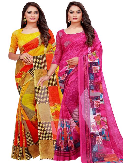 pack of 2 printed saree with blouse - 21397194 - Very Small Image - 1