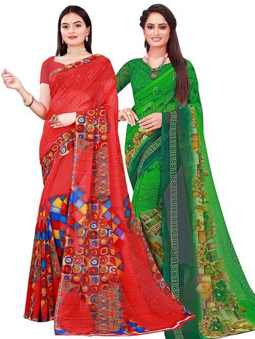 pack of 2 printed saree with blouse - 21397237 - Very Small Image - 1