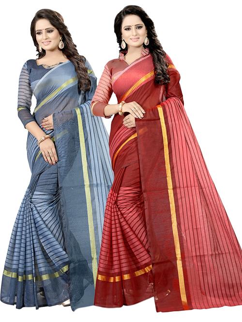pack of 2 handloom saree with blouse - 21397270 - Very Small Image - 1