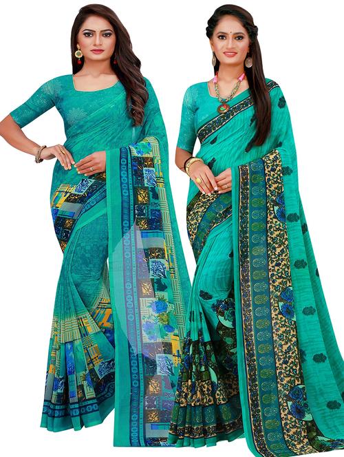 pack pack of 2 sea green printed saree - 21397281 - Very Small Image - 1