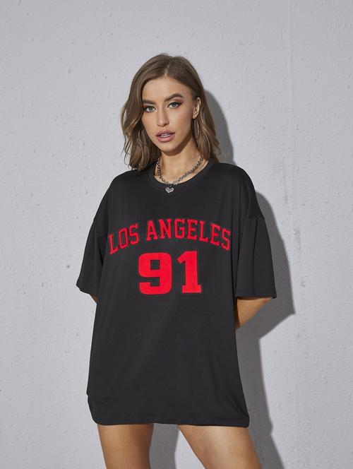 printed round neck oversized t-shirt - 21398085 - Very Small Image - 1