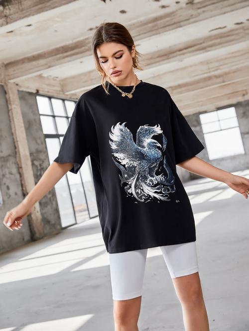 printed round neck oversized t-shirt - 21398232 - Very Small Image - 1