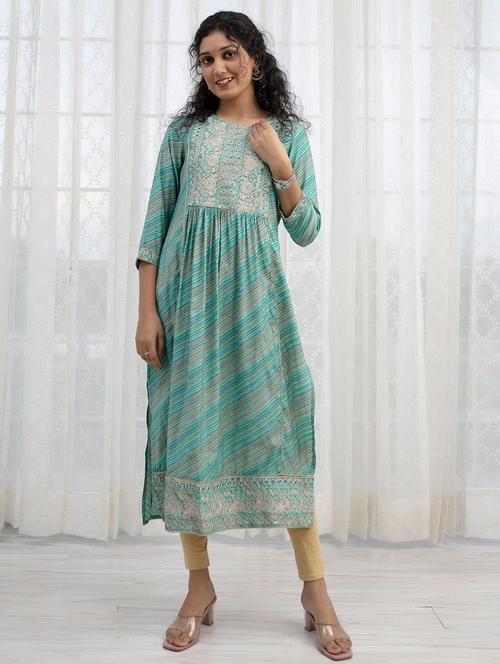 women three quarter sleeve a-line kurta - 21398400 - Very Small Image - 1