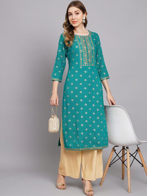 women three quarter sleeve straight kurta - 21398417 - Very Small Image - 1