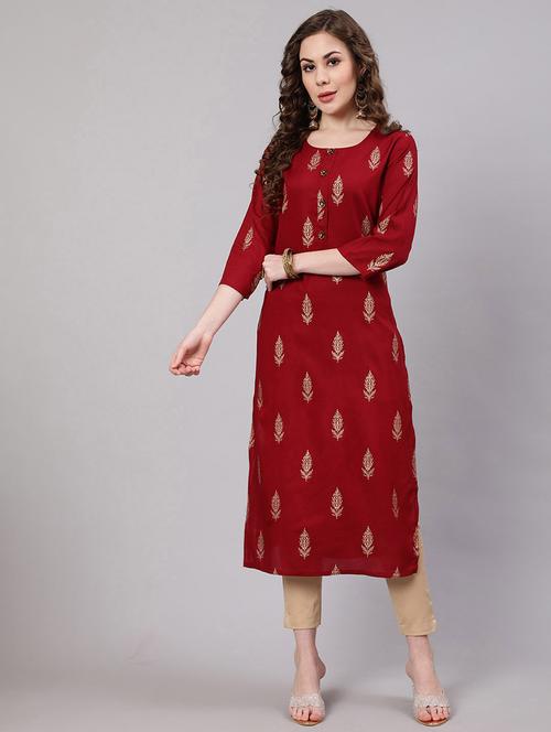 women three quarter sleeve printed straight kurta - 21398453 - Very Small Image - 1